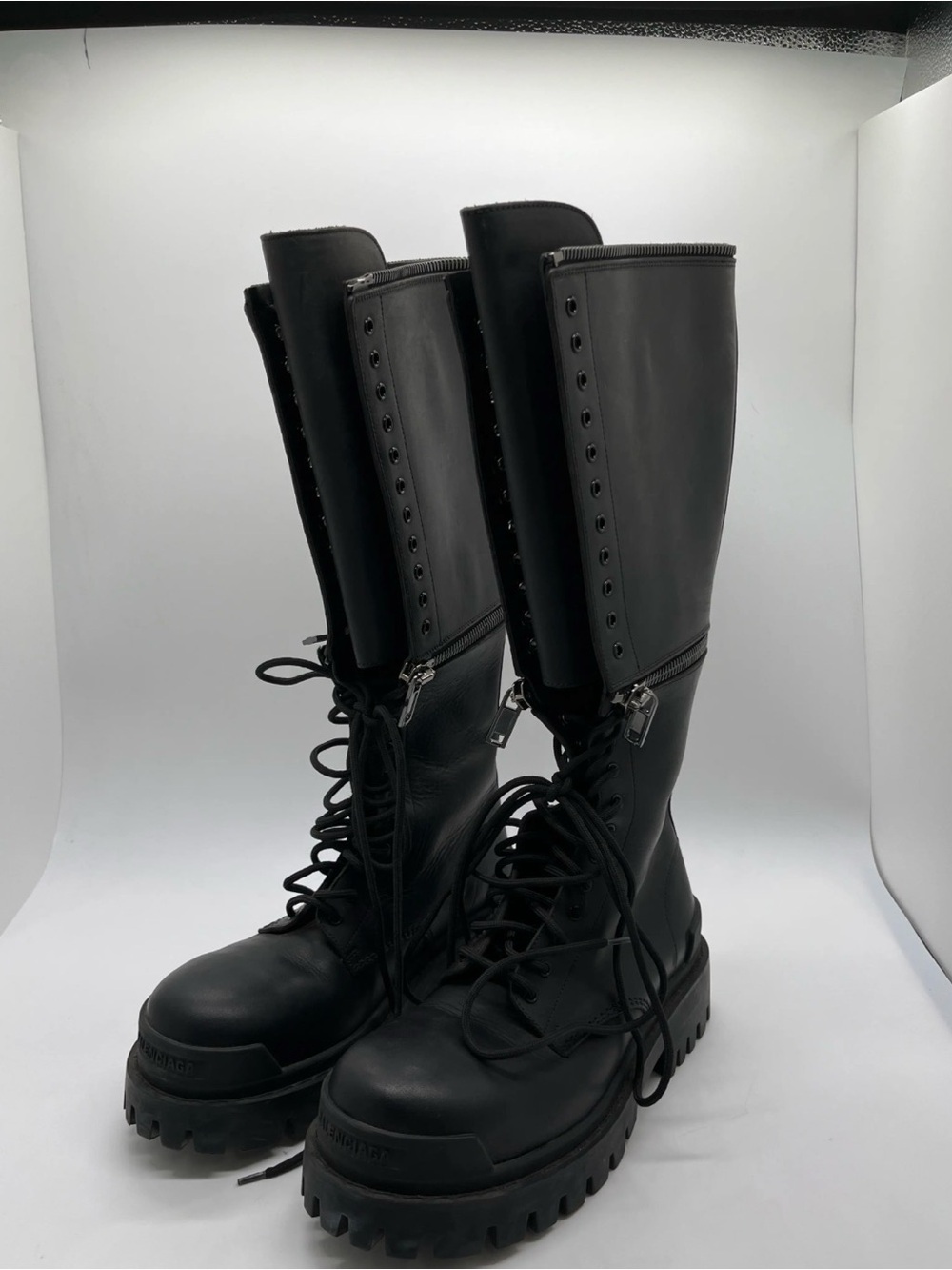 Balenciaga- Tall Lace-Up Platform Combat Boots - Unbranded